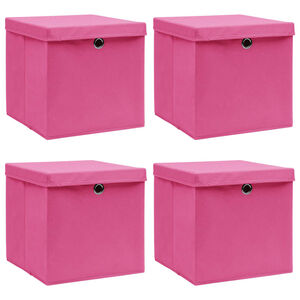 vidaXL F&ouml;rvaringsl&aring;dor med lock 4 st rosa 32x32x32 cm tyg