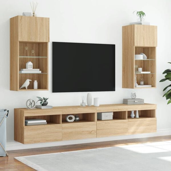 vidaXL Tv-b&auml;nk med LED-belysning sonoma-ek 40,5x30x90 cm