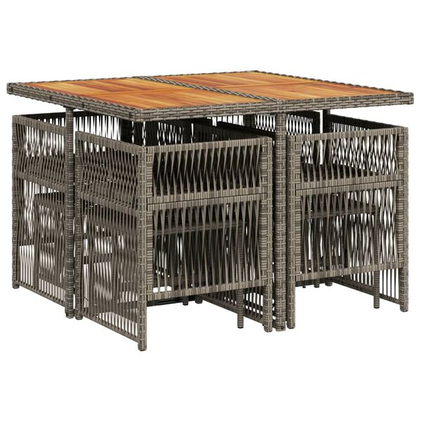 vidaXL Matgrupp f&ouml;r tr&auml;dg&aring;rden med dynor 9 delar gr&aring; konstrotting