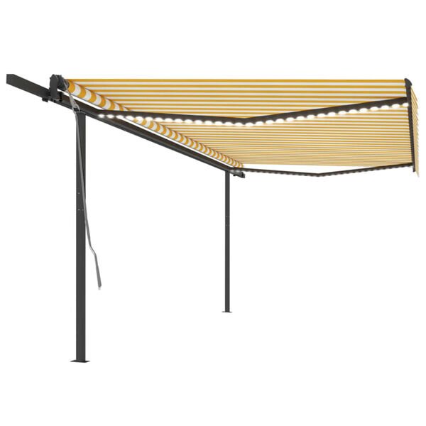 vidaXL Automatisk markis med vindsensor & LED 5x3 m gul och vit