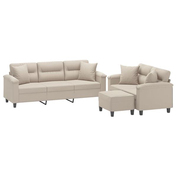 vidaXL Soffgrupp med kuddar 3 delar Gr&auml;ddvit mikrofibertyg