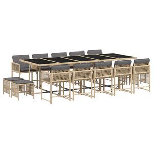 vidaXL Matgrupp f&ouml;r tr&auml;dg&aring;rden m. dynor 15 delar mixbeige konstrotting