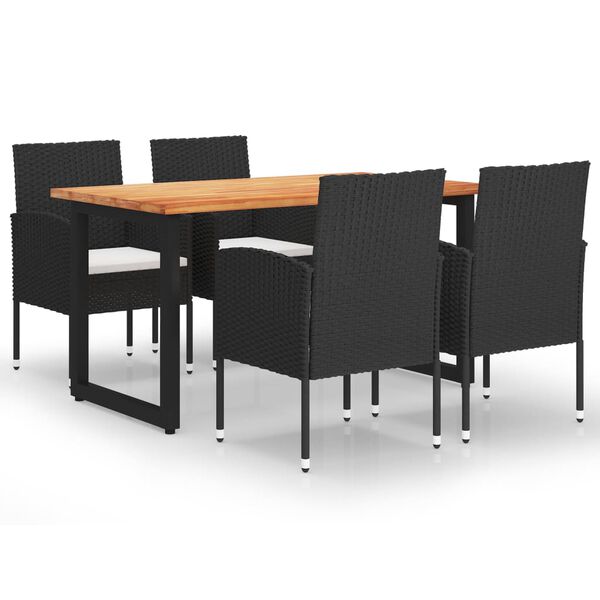 vidaXL Matgrupp f&ouml;r tr&auml;dg&aring;rden med dynor 5 delar konstrotting svart