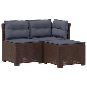 vidaXL 3-sits tr&auml;dg&aring;rdsoffa med kuddar Rattan-look 3-sits PP Brun