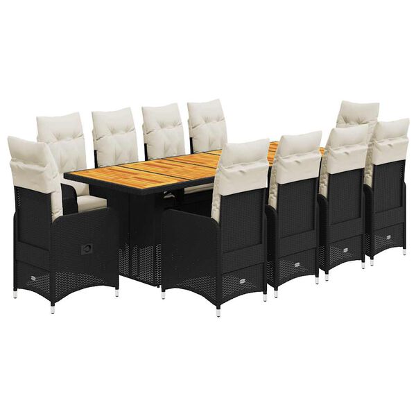 vidaXL Matgrupp f&ouml;r tr&auml;dg&aring;rden med dynor 11 delar svart konstrotting