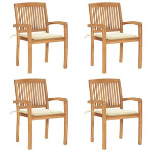 vidaXL Stapelbara tr&auml;dg&aring;rdsstolar med dynor 4 st massiv teak