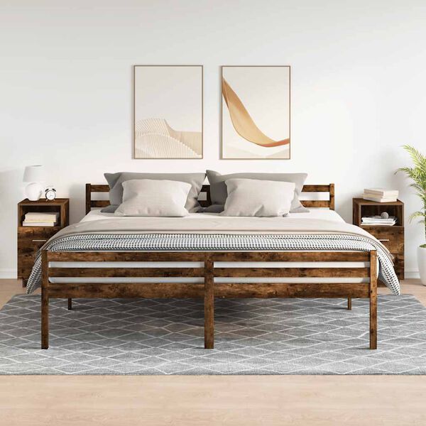 vidaXL S&auml;ngbord 2 st med 2 l&aring;dor r&ouml;kf&auml;rgad ek 36x36x68 cm