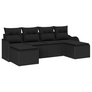 vidaXL Tr&auml;dg&aring;rdsoffset med kudde 6 pcs Svart Poly rattan