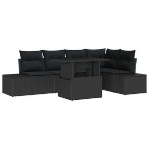vidaXL Tr&auml;dg&aring;rdsoffset med kudde 6 pcs Svart Poly rattan
