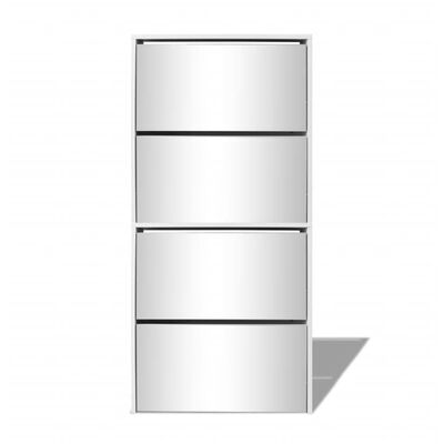 vidaXL Skoskåp med 4 lådor och spegel vit 63x17x134 cm