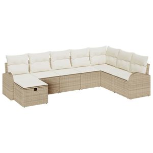 vidaXL Tr&auml;dg&aring;rdsoffset med kudde med lagring 8 pcs Beige Poly rattan