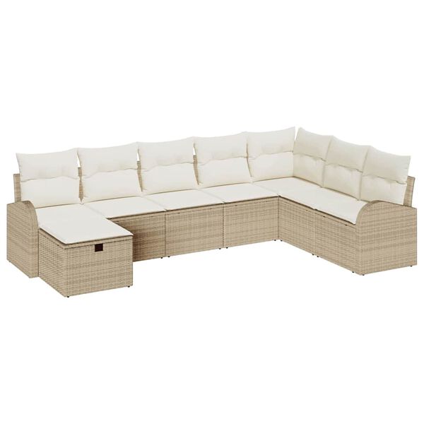 vidaXL Tr&auml;dg&aring;rdsoffset med kudde med lagring 8 pcs Beige Poly rattan