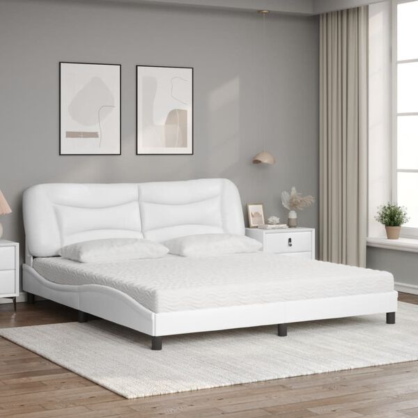 vidaXL Bed with Mattress "Hvar" White 180x200 cm Faux Leather