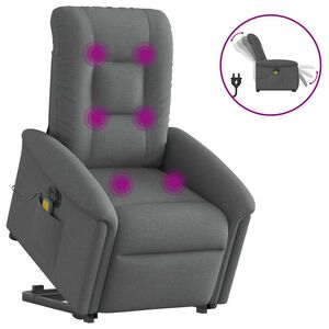 vidaXL Elektrisk massagef&aring;t&ouml;lj med uppresningshj&auml;lp m&ouml;rkgr&aring; tyg
