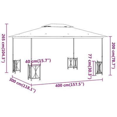 vidaXL Paviljong med draperier och dubbelt tak 3x4 m antracit