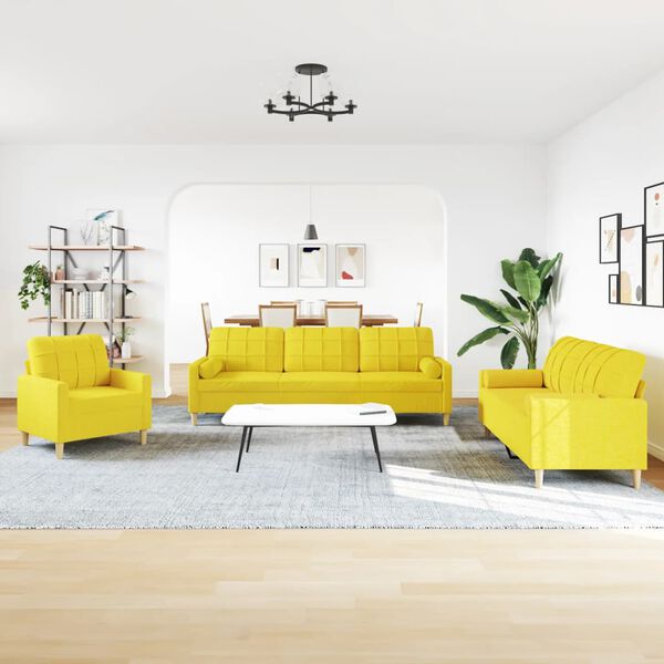 vidaXL Soffgrupp med kuddar 3 delar ljusgul tyg
