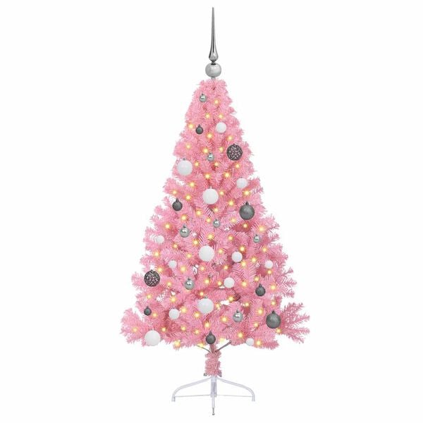 vidaXL Konstgjord F&ouml;rbelyst Julgran med 150 LED-lampor Rosa 150 cm PVC