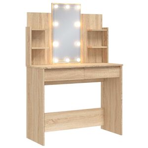 vidaXL Sminkbord med LED sonoma-ek 96x40x142 cm