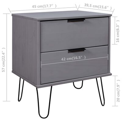 vidaXL Sängbord grå 45x39,5x57 cm massiv furu
