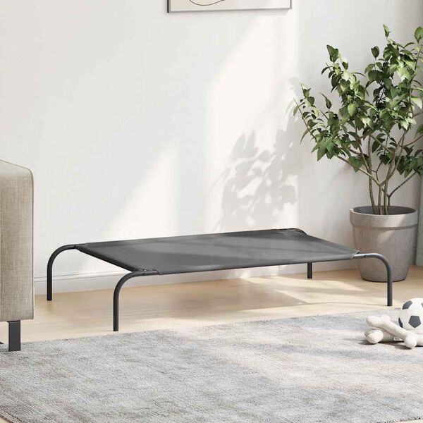 vidaXL Förhöjd hundsäng grå 110x65x20 cm textilene och stål