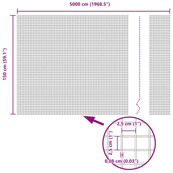 vidaXL Svetsat trådstängsel Silver 1.5 x 50 m Stål
