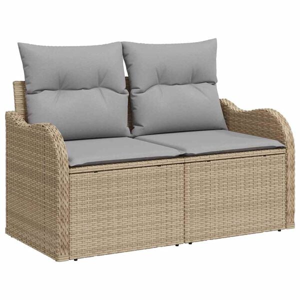 vidaXL Tr&auml;dg&aring;rdsoffset med kudde 9 pcs beige och ljusgr&aring; Poly rattan