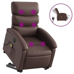vidaXL Massagef&aring;t&ouml;lj med uppresningshj&auml;lp brun konstl&auml;der