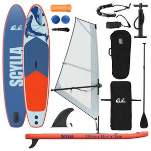 vidaXL Uppbl&aring;sbar SUP-br&auml;da med segel SCYLLA 330 x 76 x 15 cm Bl&aring; f&ouml;r