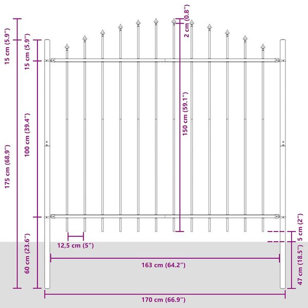 vidaXL Tr&auml;dg&aring;rdsstaket Woerden med spjutspets st&aring;l 170x150 cm svart