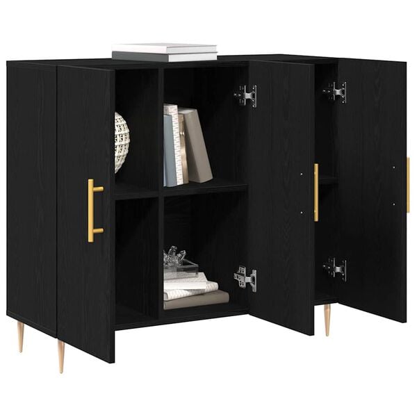 vidaXL Sideboard Svart Ek 90 x 34 x 80 cm Konstruerat tr&auml;
