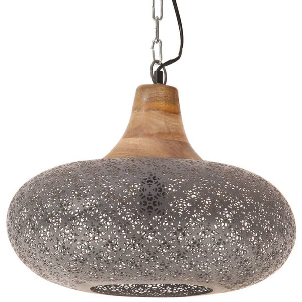 vidaXL H&auml;nglampa industriell gr&aring; j&auml;rn & massivt tr&auml; 40 cm E27