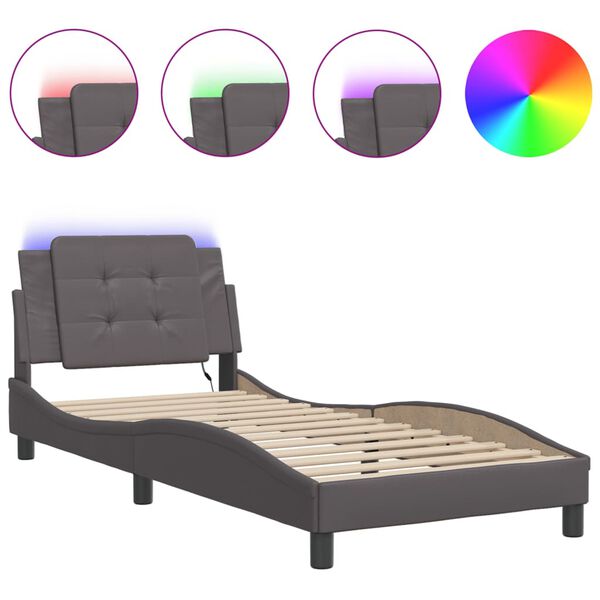 vidaXL Bed Frame with LED without Mattress "Zadar" Grey 90x200 cm