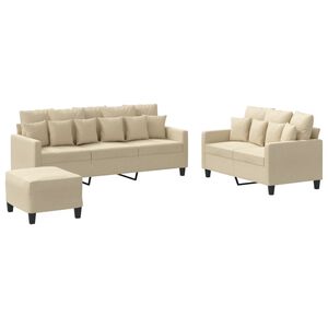 vidaXL Soffgrupp med dynor 3 delar Gr&auml;ddvit tyg