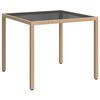 vidaXL Utebord 90x90x75 cm H&auml;rdat glas och konstrotting beige