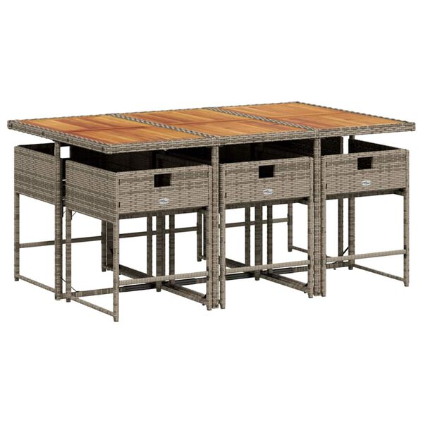 vidaXL Matgrupp f&ouml;r tr&auml;dg&aring;rden med dynor 7 delar gr&aring; konstrotting