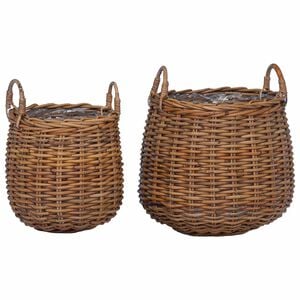 vidaXL Planteringskorg med lagring 2 pcs Brun Lacak-rattan