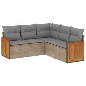 vidaXL Soffgrupp f&ouml;r tr&auml;dg&aring;rden med dynor 5 delar beige konstrotting