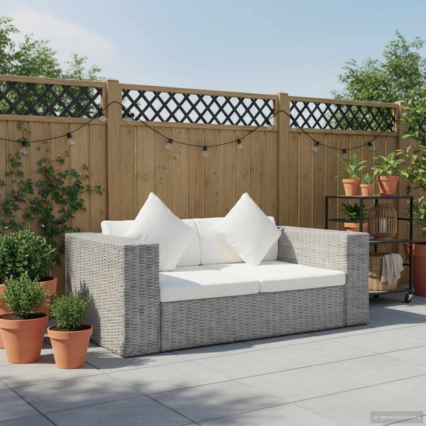 vidaXL 2-sitssoffa med dynor grå äkta rotting