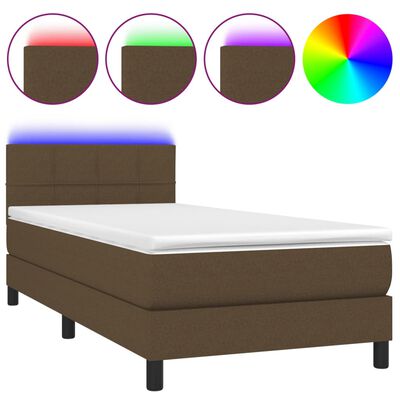 vidaXL Ramsäng med madrass & LED mörkbrun 90x200 cm tyg