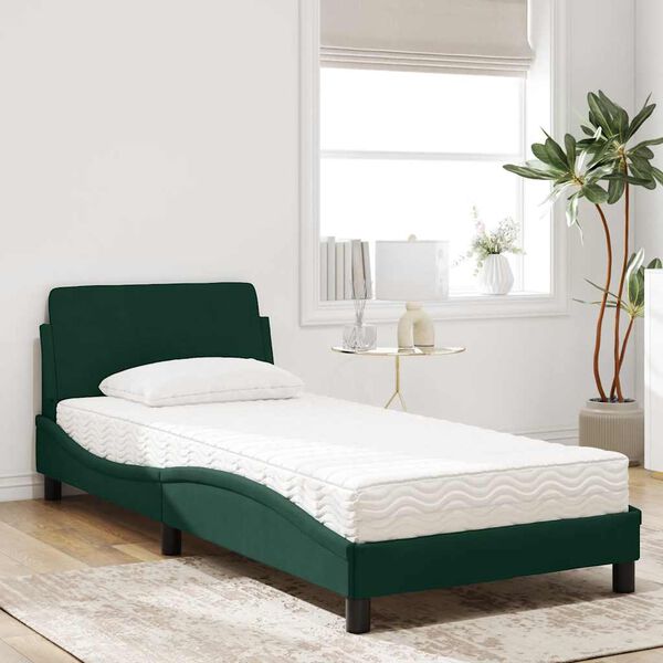 vidaXL Bed with Mattress "Dover" Dark Green 80x200 cm Velvet