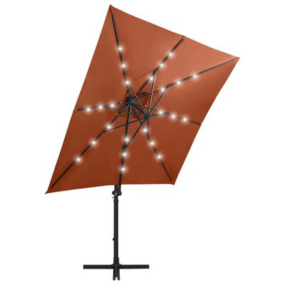 vidaXL Frihängande parasoll med stång och LED terrakotta 250 cm