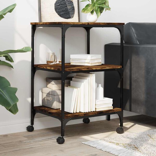 vidaXL Skrivarställ 3 hyllor rökfärgad ek 50x41x75 cm konstruerat trä