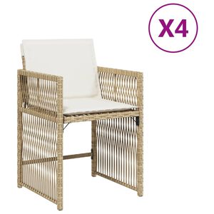 vidaXL Tr&auml;dg&aring;rdsstolar med dynor 4 st beige konstrotting