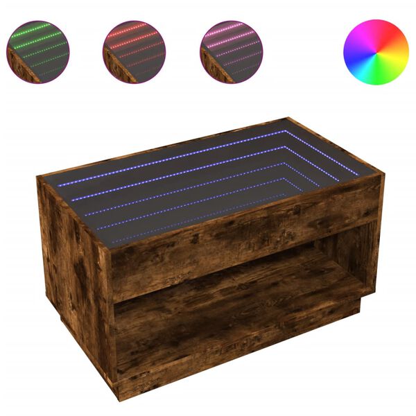 vidaXL Soffbord med Infinity LEDs r&ouml;kf&auml;rgad ek 90x50x50 cm