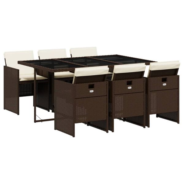 vidaXL Matgrupp för trädgården 7 delar brun konstrotting