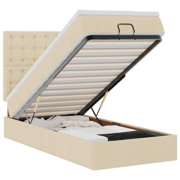 vidaXL Ottoman s&auml;ngram med madrass gr&auml;ddvit 90x190 cm tyg