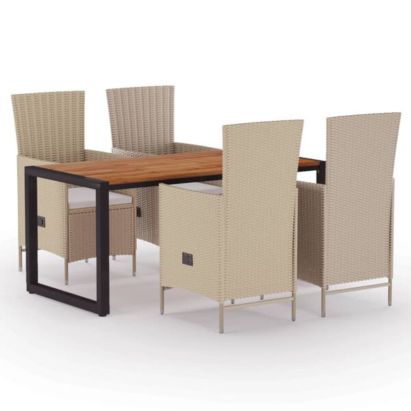 vidaXL Matgrupp f&ouml;r tr&auml;dg&aring;rden 5 delar beige