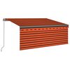 vidaXL Markis manuell med rullgardin LED 3,5x2,5m orange och brun