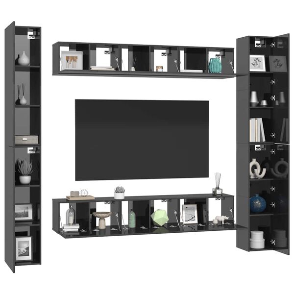 vidaXL Tv-sk&aring;p 6 delar gr&aring; h&ouml;gglans konstruerat tr&auml;