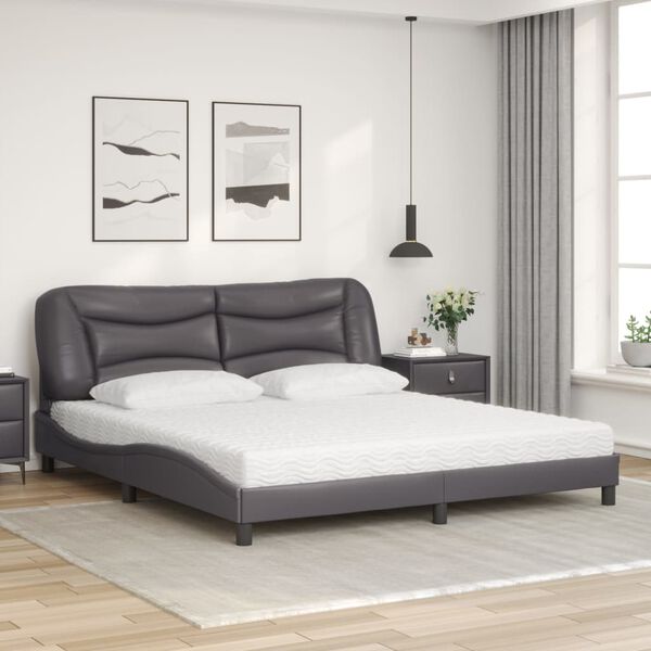 vidaXL Bed with Mattress "Hvar" Grey 180x200 cm Faux Leather
